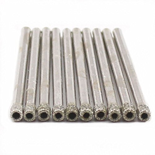 10 Pcs 1/8 Inch Diamond Drill Bit Hollow Core Diamond Coated Glass Drilling 3Mm Cylindrical Burr Kit Jewelry Beach Sea Glass Shells Gemstones Lapidary 3Mm Compatible With Dremel (1/8") #TOP24