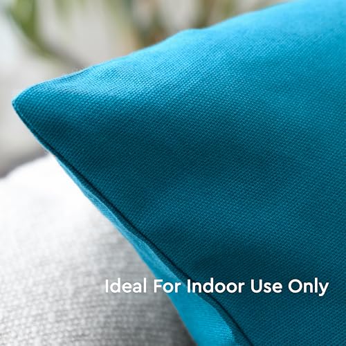 Image of Encasa XO Throw Pillow Covers 24x24 in Set of 2 Azul Blue | No Inserts | Cotton Pillow Covers for Living Room, Bed, Sofa, Couch | Decorative Cushion Covers with Improved Zipper