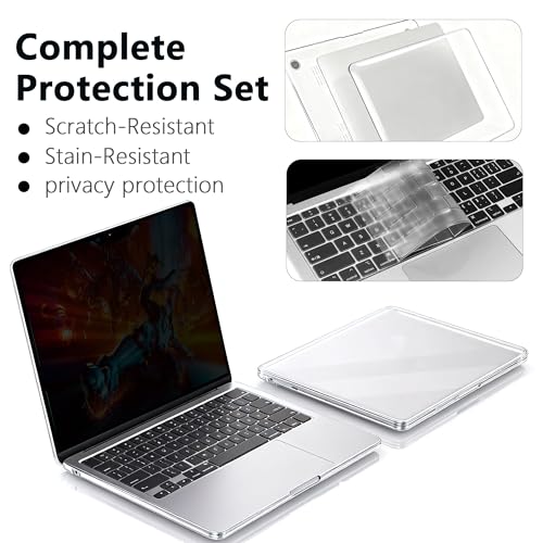 Image of Magnetic Privacy Screen Protector Compatible with MacBook Air 13.6 /13 Inch (2022-2025, M2, M3,M4), Hard Shell Case + Keyboard Cover + Screen Protector Crystal Clear Anti-Spy Anti Fingerprint