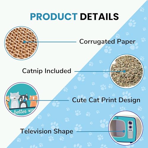 Image of Foodie Puppies Cardboard Scratching Pads with Catnip for Cats and Kittens - (Television Scratcher, 43 x 29 x 23 cm) | Durable Cat Play for Cats Corrugated Scratcher for Furniture Protection