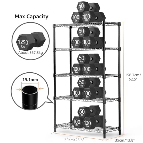 Image of M MZG 1250 lbs Storage Shelving Utility Shelving Unit 5-Tier Utility Shelving Unit Steel Organizer Wire Rack for Home,Kitchen,Office (13.7 inch D x 23.6 inch W x 62.4 inch H)