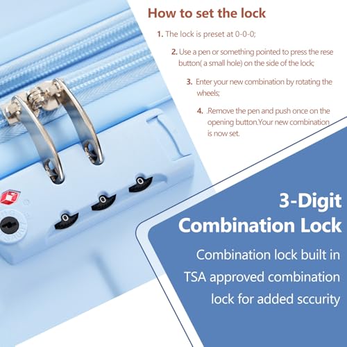 28" Hardshell Checked Luggage - Lightweight ABS Expandable Suitcase with Double Spinner Wheels, Telescopic Handle & Corner Protectors (Sky Blue)3