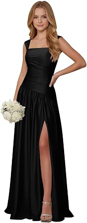 Square Neck Junior Bridesmaid Dress Pleated Flower Girl Dresses A Line Formal Pageant Gown