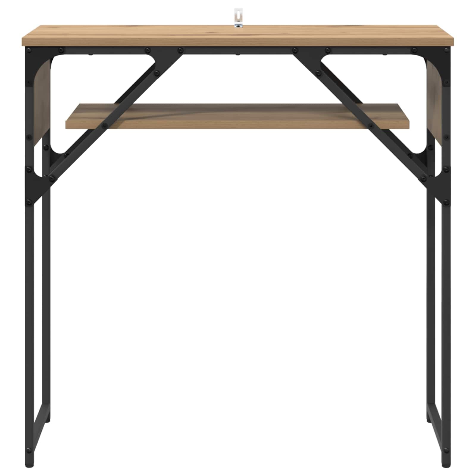 Tavolo consolle in rovere Artisan, 75 x 30 x 75 cm, con 2 ripiani, spazio per ufficio e home office, design robusto per studio, salvaspazio e durevole, in stile industriale