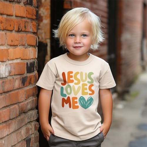 Christian Jesus Toddler Shirt - Sunday School Religious Loves Me Baptism Easter Clothing - Cute Trendy Boys & Girls Natural Toddler Youth Graphic Tee4
