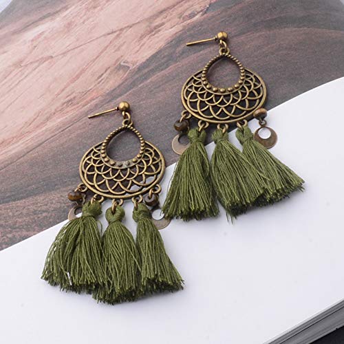 Oreja caída nacional viento corto hueco pequeño arroyo Su pendientes cien temperamento versión coreana de la moda orejas recortadas uñas de oreja Army Green