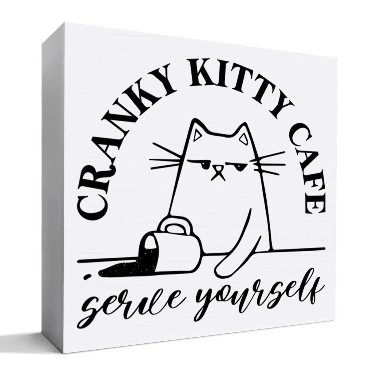 Funny Cat Coffee Table Decor Wooden Sign, Cat Coffee Decoration for Home Coffee Bar Cafe Coffee Shop Station Corner Kitchen Decor Sign, Gift for Women Men Coffee Lover Cat Lover Owner