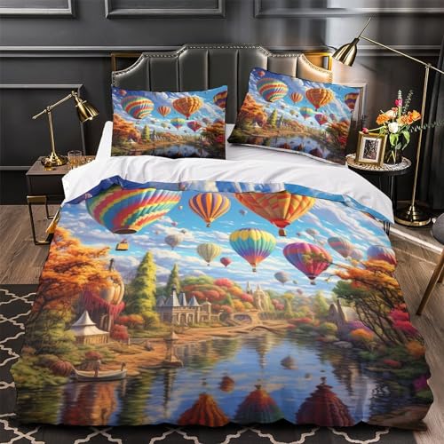 Housse de couette montgolfière 3D King 220x240cm avec 2 taies d'oreiller - 4