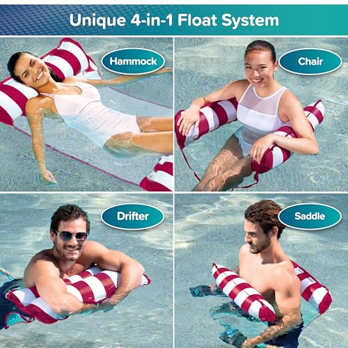 Image of Aqua Original 4-in-1 Monterey Hammock Pool Float & Water Hammock- Multi-Purpose, Inflatable Pool Floats for Adults - Patented Thick, Non-Stick PVC Material - Burgundy