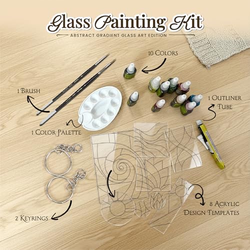 Image of The Crafthives Abstract Glass Painting Kit | DIY Stained Glass Style Art Set with Acrylic Templates, Colours, Brushes & Outliner | Creative Glass Painting Craft Kit for Kids Beginners Adults