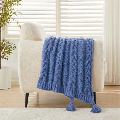 HORIMOTE HOME Chenille Chunky Knit Throw Blanket for Couch with T...