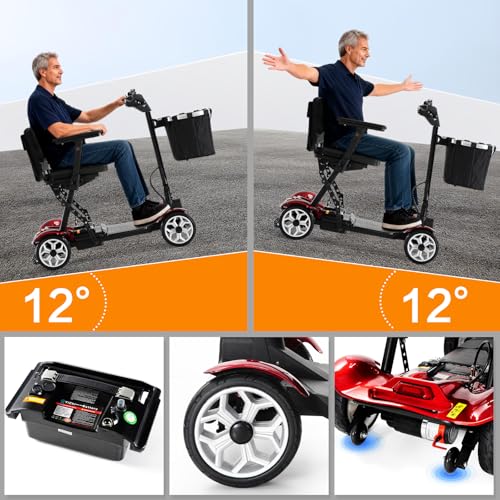 ABAKAN 4 Wheel Electric Powered Mobility Scooter for Seniors/Adults, 25 Miles Long Travel Range 45 Ibs Ultra Lightweight Mobility Scooter Airline Approved Foldable Red - Thumbnail 7