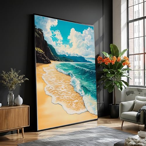 Peinture de paysage côtier TONGYINLI toile vagues de plage premium