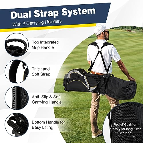 Goplus Golf Stand Bag, Golf Club Bag 8 Way Top Dividers, Cooler Bag, 7 Zippered Pockets, Adjustable Dual Strap, Rain Hood, 4.5LBS Lightweight Portable Golf Bag with Stand for Men Women