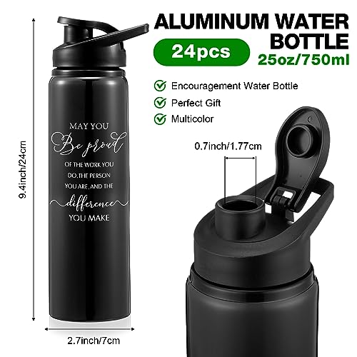 Bokon 24 Pack Thank You Inspirational Gifts Reusable Aluminum Water Bottle Bulk Lightweight Leakproof Metal Sports with Lid for Christmas Gym Camping Hiking Back to School Gift(Colorful,25 oz)