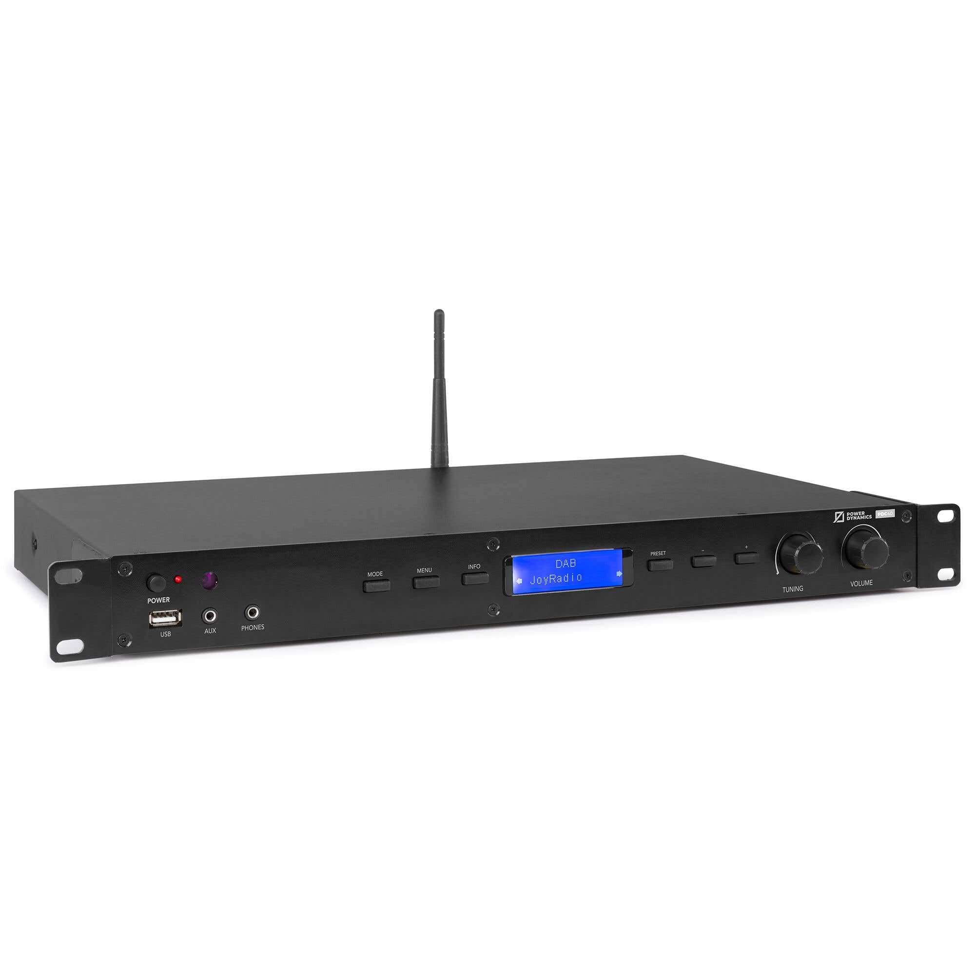 Power Dynamics PDC40 Sintonizador enracable Dab+ & FM con Reporductor MP3 por USB, Bluetooth y Mando a Distancia
