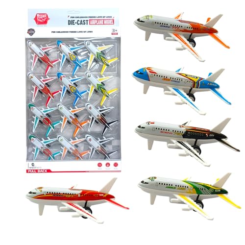 Image of SHAKTISM Die-Cast Airplane Model Set - Pull Back Metal Toy Planes for Kids, Assorted Mini Aircraft Toys for Boys & Girls, 3+ Years (Pack of 12)