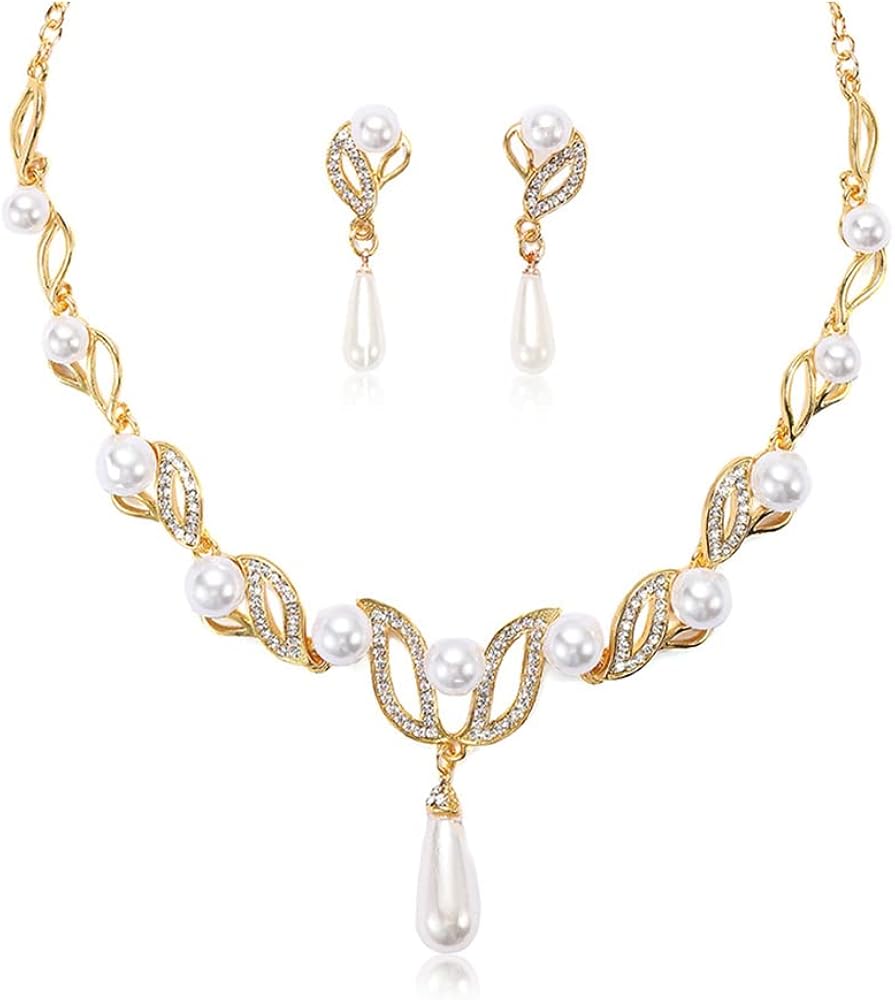 TOFBS Pearl Necklace Earrings Jewellery Set for Women Girls Bridal Jewelry Set Pearl Choker Set Weddings Party Birthday Anniversary Christmas Mothers Day Valentine's Day Gifts (#5)