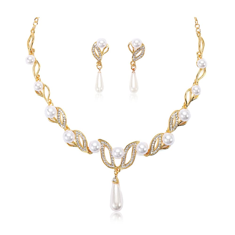 TOFBS Conjuntos de Joyas de Perlas para Mujer Niñas Perlas Collar con Colgante y Pendientes Juego de Joyas de Novia Boda Fiesta Cumpleaños Aniversario Navidad San Valentín Regalos
