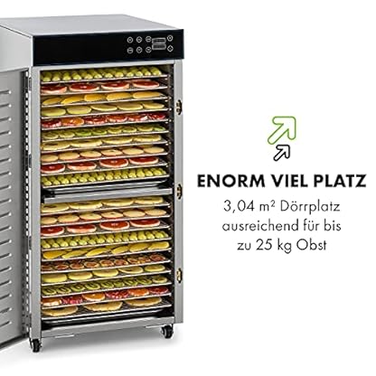 Klarstein Master Jerky 300 Pro Dörrautomat Profi/Gastro,Mit 20 Etagen,2000 W,Kapazität: 3,04 m²,Thermostat: 40-90 °C,25 kg Obst/Gemüse,Gehäuse aus rostfreiem Edelstahl,Edelstahl Gehäuse – Bild 7