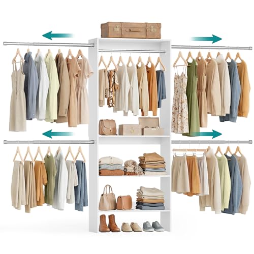 Image of SONGMICS Closet System, Customizable Walk-In Closet Organizer System with Adjustable Hanging Rods and Storage Shelves, White, Fits Spaces 6.5-10.2 ft URGR041WZ01S
