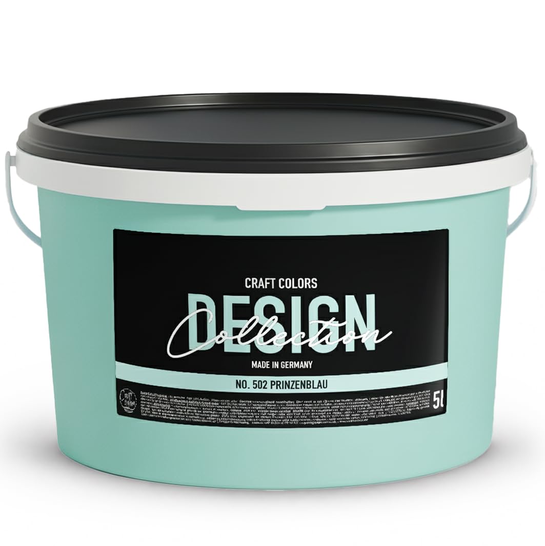 Craft Colors® 5L hochwertige Wandfarbe edelmatt, Kreidefarbe made in Germany, DESIGN Collection No. 502 Prinzenblau/Babyblau
