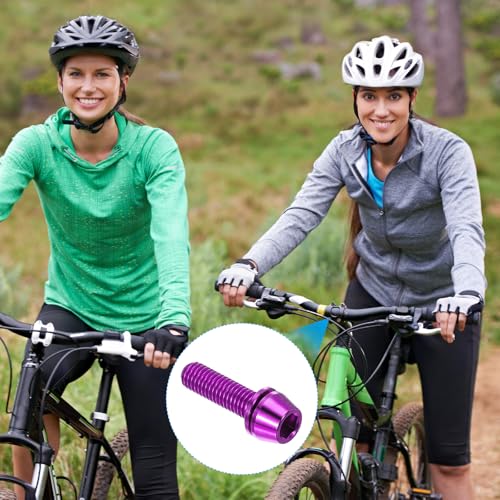 Perno de titanio M5 x 18 mm PATIKIL cónico morado para potencia de bicicleta con arandela paquete de 6 6