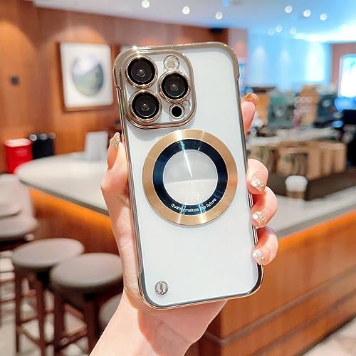 Étui pour iPhone 14 Pro Max clair magnétique transparent sans bordure or