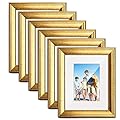 TWING 6 Packs 8x10 Picture Frame Gold Wood Displays 5x7 Photo Frame with Mat or 8x10 Inch Without Matted Shatter-Resistant Glass Table Top Display and Wall Mounting Photo Frame