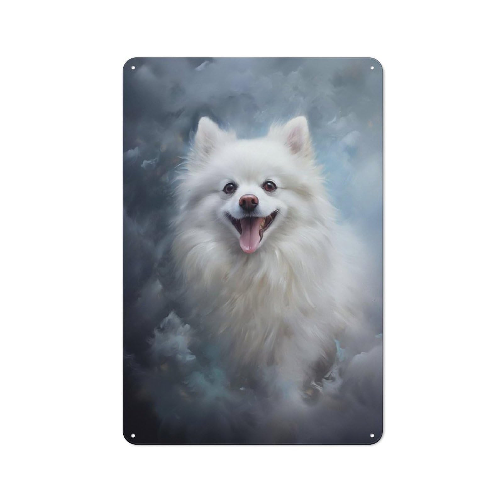 Junmoney Style-6 Classic White Pomeranian Dog Metal Gift Sign 30X20cm, Small Space Decor For Home, Shop, Pub Or Studio Wall