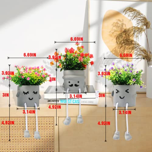Skycoo 3Pack Fake Plants In Cute Pots, Indoor Faux Plants Decorations Lifelike With 60 Artificial Flowers For Office Bathroom Bedroom Living Room Kitchen Home Farmhouse Shelf Decor C #TOP5