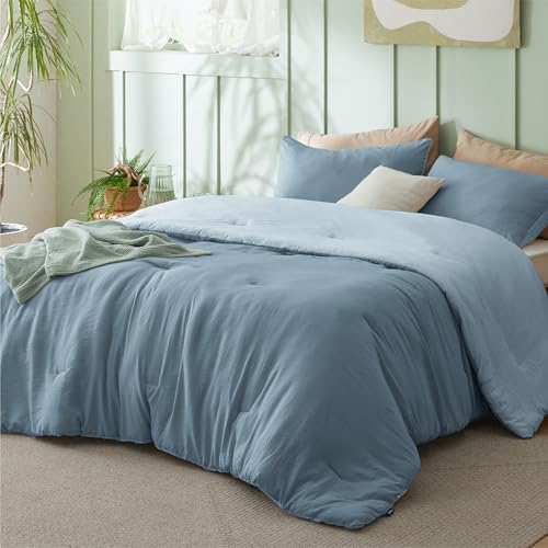 Image of Bedsure King Comforter Set, Mineral Blue Soft Prewashed Bedding for All Seasons, 3 Pieces GentleSoft Bed Set, 1 Lightweight Comforter (104 inchx90 inch) and 2 Pillowcases (20 inchx36 inch)
