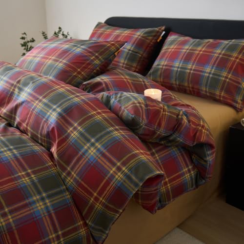Image of EAVD Retro Gingham Plaid Duvet Cover Set Twin 3-Piece Red&Green&Blue&Yellow