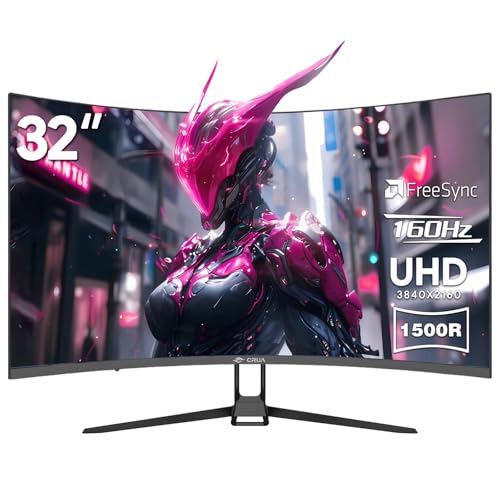 CRUA 32" Curved Gaming Monitor, 4k UHD(3840 * 2160P) VA Screen, 1500R, 144Hz/160Hz Computer Moniter Supports Freesync, 120% sRGB, Built-in Speakers, HDMI 2.0 & DP 1.4, Wall Mountable-Black - Image 3