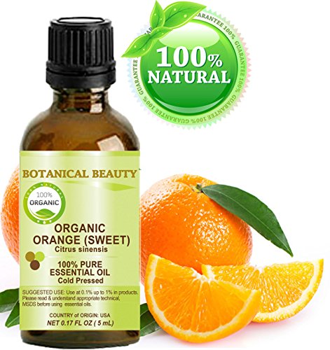 ORANGE ORGANIC ESSENTIAL OIL. 100% Pure Therapeutic Grade, Premium Quality, Undiluted. 0.17 Fl.oz.- 5 ml. by Botanical Beauty.