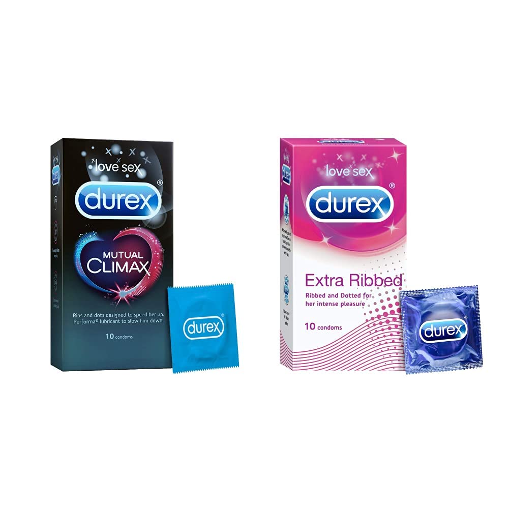 Mutual Climax Condoms - 10 Count & Durex Condoms, Extra Ribbed - 10 Count