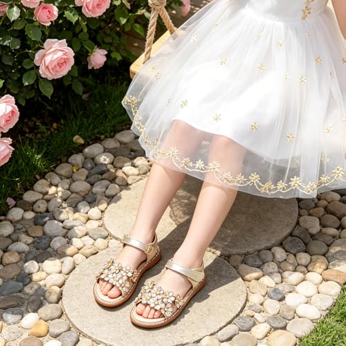 Image of Flaryzone Girls Sandals Open Toe Summer Flats Dress Sandals Shoes Toddler /Little Kid