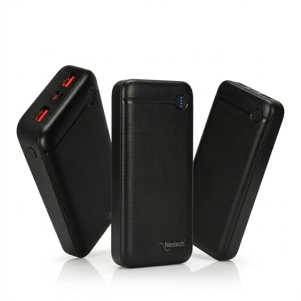 Nextech Hercules PDQC 22.5W Power Bank 20000mah Fast Charging | Triple Output (PD+2USB) & Dual Input (Type-C+Micro USB) | BIS Certified | Li-Polymer | Multi-Layer Protection | 20000 mah powerbank