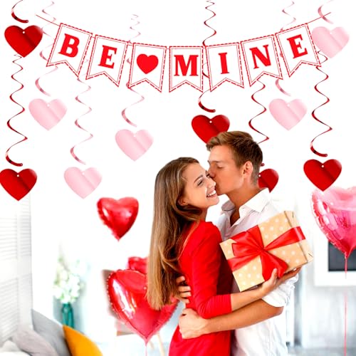 Image of Galentines Party-Decoration Valentines Heart Garland - 25pcs Red Rose-Gold Paper Streamers Honeycomb Fans XOXO BEMINE Banner, Anniversary Baby Shower Wedding Love Hanging Supplies Decor Hugfond