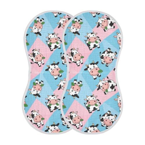 J JOYSAY Cute Cow Blue Baby Burp Cloths for Boys Girls Large 22''x11'' Cotton 4 Layer Baby Spit Up Cloth for Spit Up Newborn one sizex2