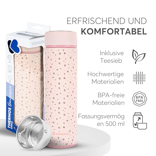KikkaBoo Thermoskanne Baby Unterwegs SAVANNA, 500 ml Edelstahl, Lekfrei mit Teesieb, Für Heiße und Kalte Getränke… – Ansicht 5
