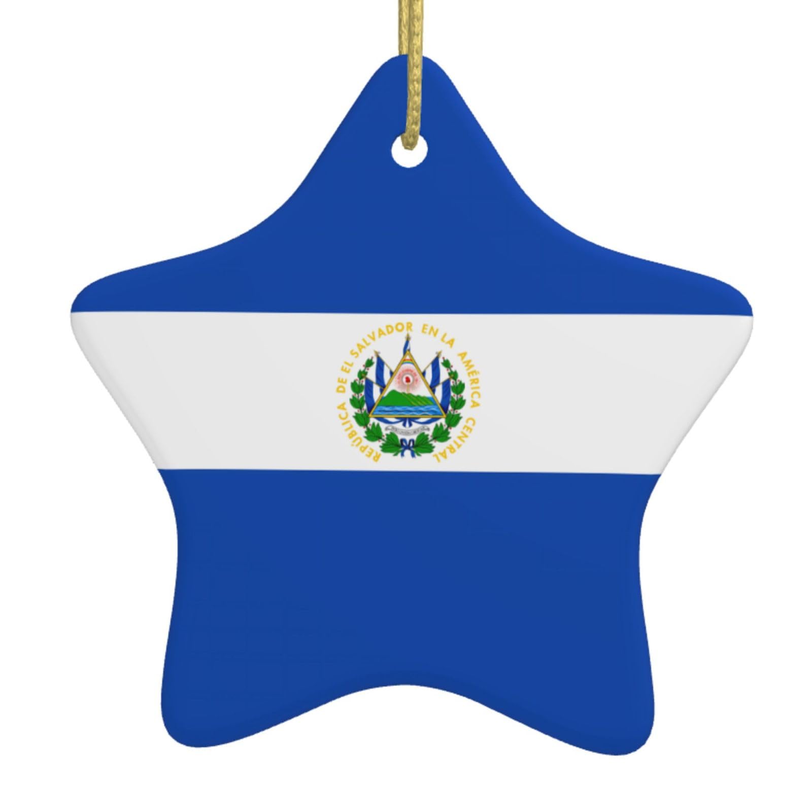 El Salvador Christmas Ceramic Star Pendant with Punched Holes and Gold Wire Rope, Christmas Tree Home Decoration