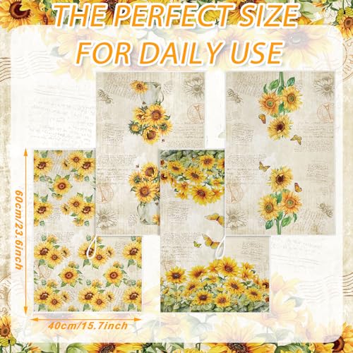 Image of Bencailor 6 Pcs Sunflower Kitchen Towels Decorative Sets Dish Towels Absorbent Fast Drying Hand Tea Vintage Hanging Reusable Cleaning Dishcloths for Cooking Farmhouse Bathroom Accessory