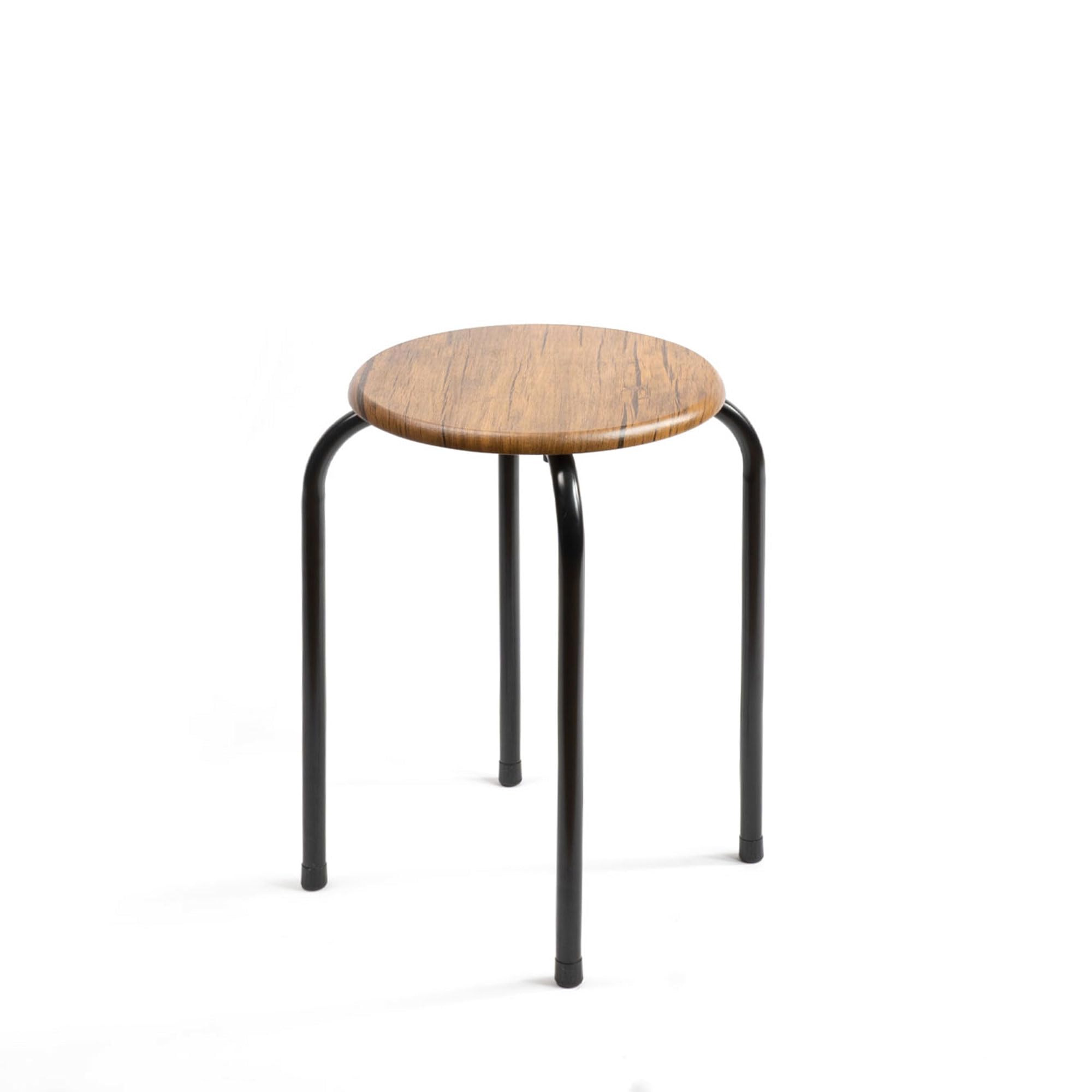 - Taburetes Metálicos - Silla de Metal y Madera - Taburete Ligera y Elegante con Diseño Apilable - Ideal para Cocina, Jardín y Baño - Diámetro 30 x Altura 45 cm (1, Madera Oscura, Ø30x45 cm)