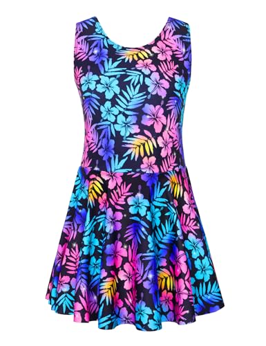 Image of Girls Swimsuits Kids One Piece Sleeveless Swimwear Skirted Bathing Suit Summer Swim Dress with UPF 50+ Sun Protection