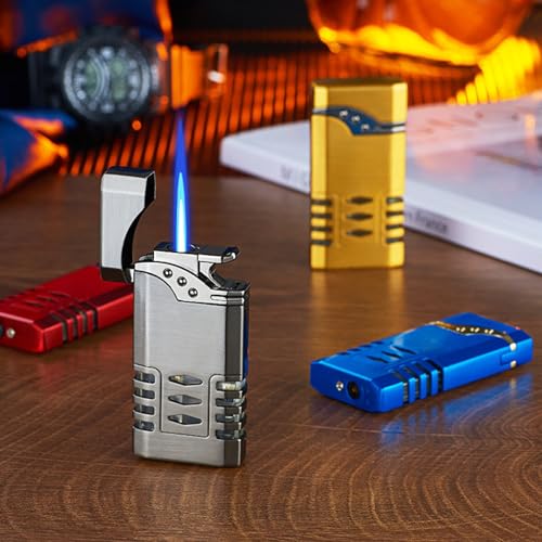 Encendedor metálico portátil con llama azul resistente al viento miniatura 5