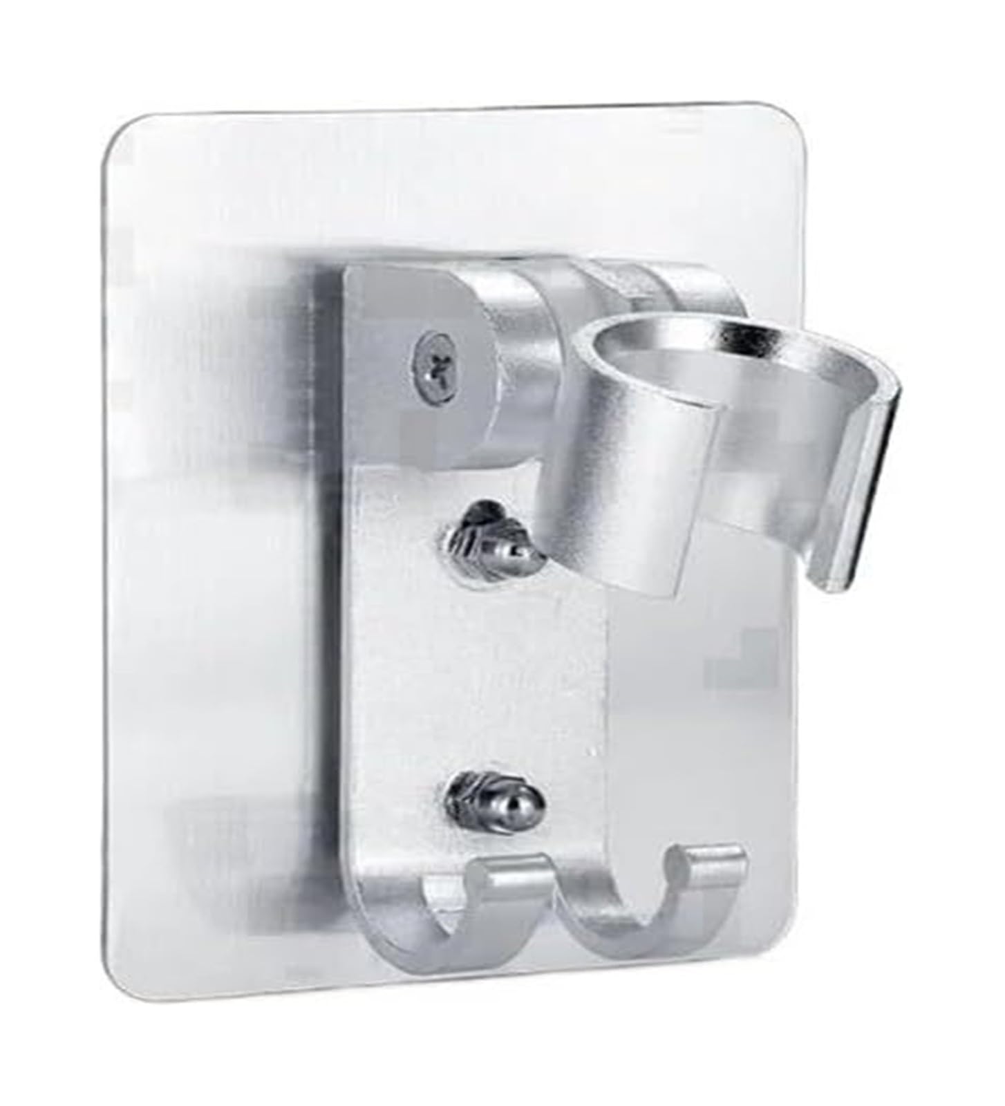 Vakorise Space Aluminum Hook Shower Head Bracket, Suction Cup & Adhesive Adjustable Space Aluminum Shower Head Holder Silver G1/2Inch
