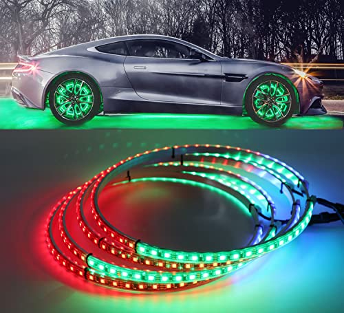 Tasfeli Rgb Led Wheel Lights For Trucks Wheel Ring Lights Rim Lights Jeep Led Car Wheel Lights Kit For Cars Rim Tire Lights Dancing Chasing Illuminated Blue-Tooth App Control Multi-Colors 4Pc 15.5' #TOP7