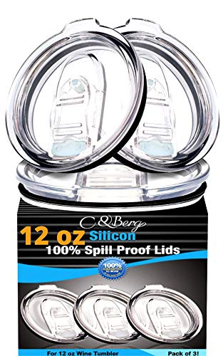 4 Wine Tumbler Silicon Lids 12 oz Spill Proof - No Leak Splash Proof Replacement Silicon Slider Locking Closure, 4 Lid For Tumbler,Open/Close 3 Inch Diameter by C&Berg