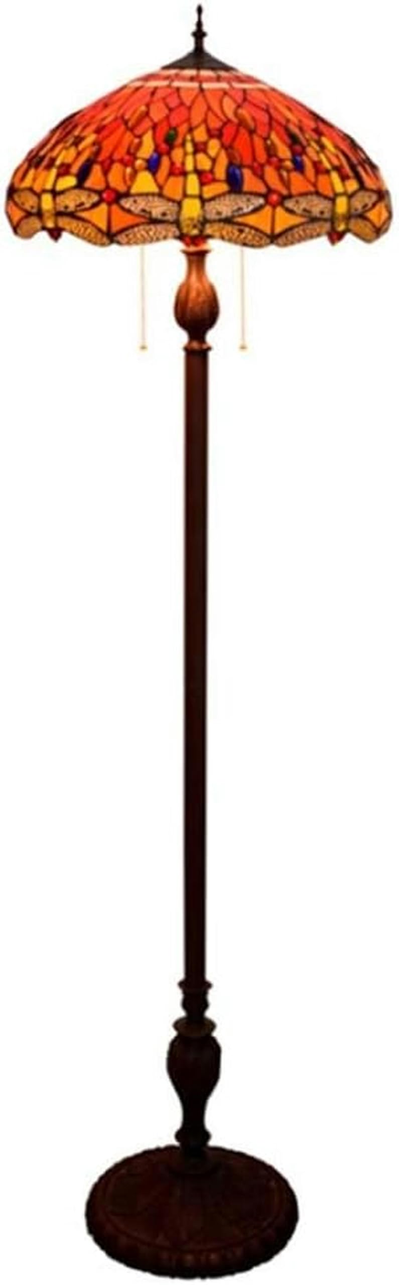 IUokLU Antique Tiffany Style Floor Lamp with Red Dragonfly Stained Glass Reading Standing Light for Bedroom Living Room Floor Uplighter Lighting,Foot Switch + Zipper Switch,E27,40W (18inch)